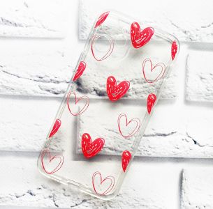 Прозорий чохол на iPhone 12 mini Сердечка червоні (принт 77)