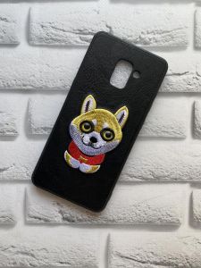 Силіконовий чохол із тканинною вишивкою для Samsung Galaxy A8 Plus 2018 A730 Собака на чорному
