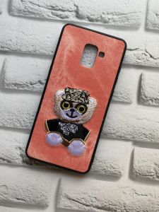 Силіконовий чохол із тканинною вишивкою для Samsung Galaxy A8 Plus 2018 A730 Ведмедик