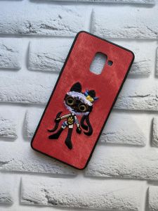 Силіконовий чохол із тканинною вишивкою для Samsung Galaxy A8 Plus 2018 A730 Кіт з мечем