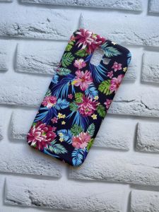 Силиконовый матовый чехол с рисунком на Samsung Galaxy J6 Plus Квіти з синім листям