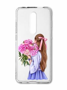 Прозорий чохол на Xiaomi Mi 9T / K20 Дівчина з півоніями (принт 11)