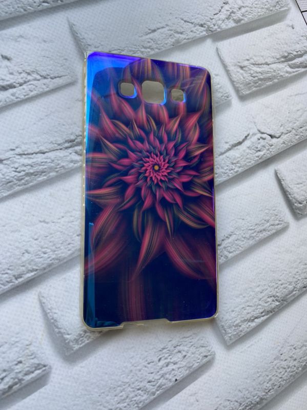 Силіконовий чохол, блістер із малюнком для SAMSUNG Galaxy A7 Рожева квітка на синьому
