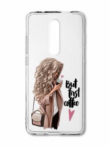 Прозорий чохол на Xiaomi Mi 9T / K20 Дівчина з кавою (принт 114)