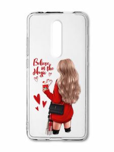 Прозорий чохол на Xiaomi Mi 9T / K20 Дівчина з кавою. Вірю в дива (принт 137)