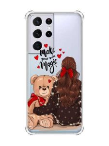 Чохол з потовщеними кутами на Samsung Galaxy S21 Ultra Дівчина з ведмедиком (принт 188)