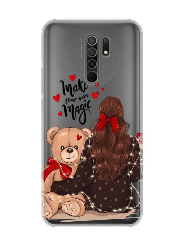 Прозорий чохол на Xiaomi Redmi 9 Дівчина з ведмедиком (принт 188)