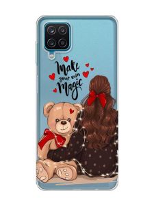 Прозорий чохол на Samsung A12 4G Дівчина з ведмедиком (принт 188)
