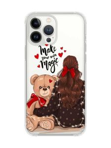 Прозорий чохол із потовщеними кутами на iPhone 14 Pro Max Дівчина з ведмедиком (принт 188)