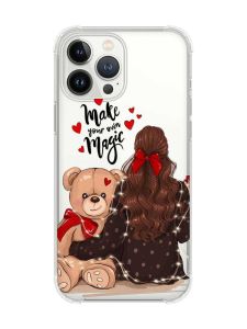 Прозорий чохол із потовщеними кутами на iPhone 14 Pro Дівчина з ведмедиком (принт 188)