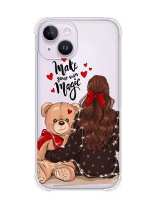 Прозорий чохол із потовщеними кутами на iPhone 14 Дівчина з ведмедиком (принт 188)