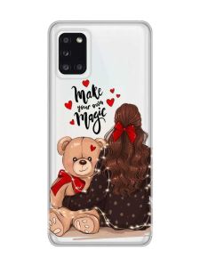 Прозорий чохол на Samsung A31 Дівчина з ведмедиком (принт 188)