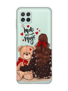 Прозорий чохол на Samsung Galaxy A22 4G / M22 / M32 Дівчина з ведмедиком (принт 188)