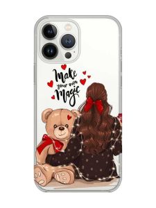 Прозорий чохол із захистом камери на iPhone 14 Pro Max Дівчина з ведмедиком (принт 188)