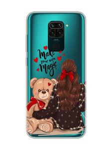 Прозорий чохол на Xiaomi Redmi Note 9 Дівчина з ведмедиком (принт 188)