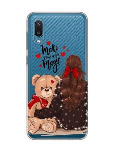 Прозорий чохол на Samsung Galaxy A02 / A022 (2021)  Дівчина з ведмедиком (принт 188)