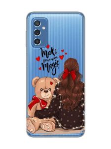 Прозорий чохол на Samsung Galaxy M52 Дівчина з ведмедиком (принт 188)