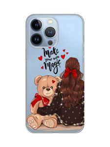 Прозорий чохол на Apple iPhone 13 Pro Дівчина з ведмедиком (принт 188)