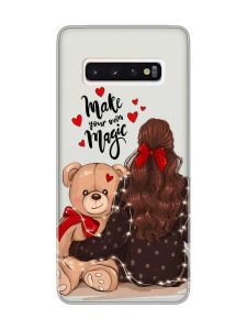 Прозорий чохол на Samsung Galaxy S10 Дівчина з ведмедиком (принт 188)