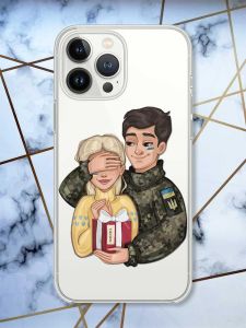 Прозорий чохол із захистом камери на iPhone 14 Pro Подарунок Перемога (патріотичний принт 178)