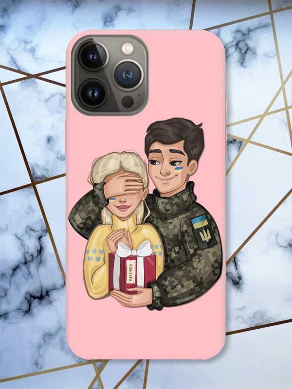 Матовий рожевий чохол на Apple iPhone 13 Pro Подарунок Перемога (патріотичний принт 178)