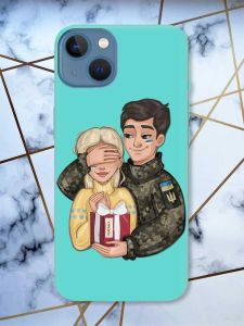 Матовий бірюзовий чохол на Apple iPhone 13 Подарунок Перемога (патріотичний принт 178)