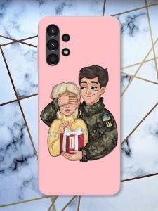 Матовий рожевий чохол на Samsung A13 4G Подарунок Перемога (патріотичний принт 178)