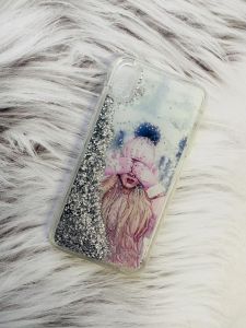 Силіконовий чохол з плаваючими блискітками на iPhone XR Рожеві рукавички