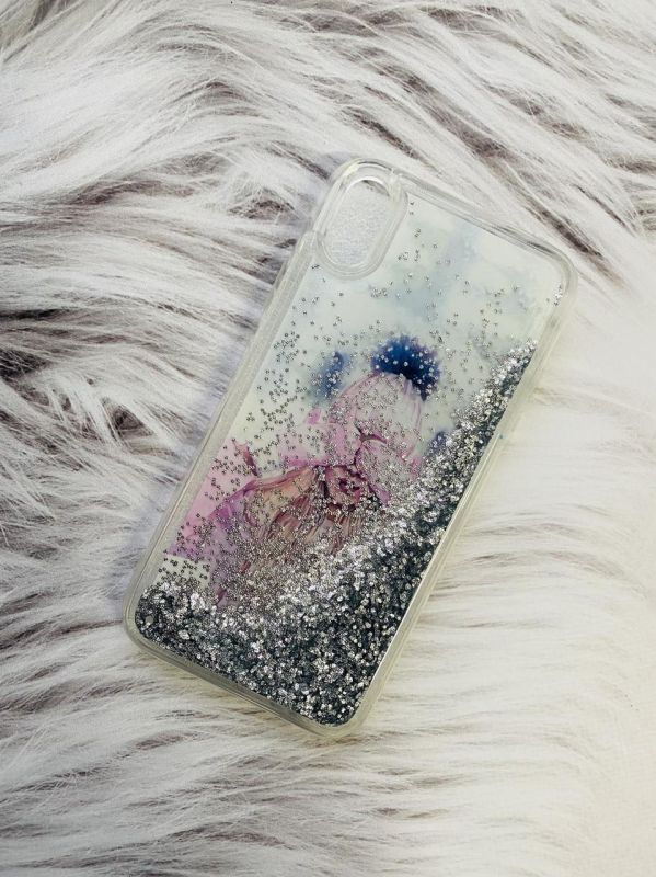 Силіконовий чохол з плаваючими блискітками на iPhone XR Рожеві рукавички