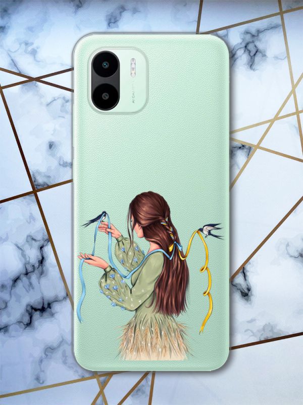 Прозорий чохол на Xiaomi Redmi A1 Дівчина з ластівками (патріотичний принт 16)
