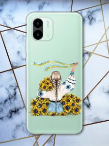 Прозорий чохол на Xiaomi Redmi A1 Дівчина зі стрічкою (патріотичний принт 25)