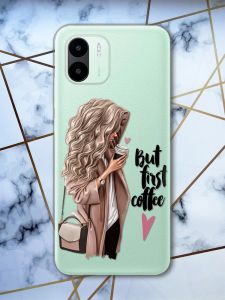Прозорий чохол на Xiaomi Redmi A1 Дівчина з кавою (принт 114)