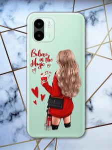 Прозорий чохол на Xiaomi Redmi A1 Дівчина з кавою. Вірю в диво (принт 137)