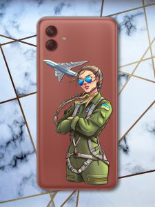 Прозорий чохол на Samsung Galaxy A04 Дівчина-пілот (патріотичний принт 6)