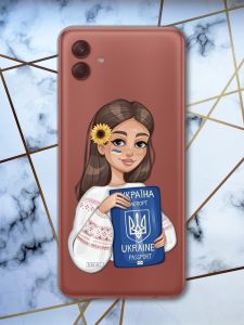 Прозорий чохол на Samsung Galaxy A04 Українка з паспортом (патріотичний принт 12)