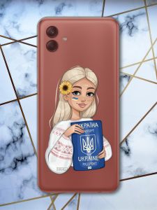 Прозорий чохол на Samsung Galaxy A04 Українка з паспортом (патріотичний принт 13)