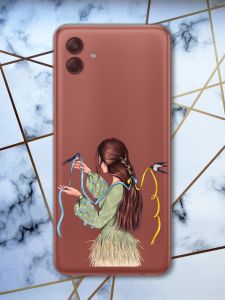Прозорий чохол на Samsung Galaxy A04 Дівчина з ластівками (патріотичний принт 16)