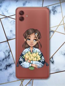 Прозорий чохол на Samsung Galaxy A04 Дівчина з тюльпанами (патріотичний принт 22)