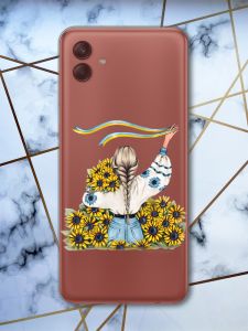Прозорий чохол на Samsung Galaxy A04 Дівчина зі стрічкою (патріотичний принт 25)