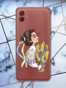 Прозорий чохол на Samsung Galaxy A04 Українка з колосками (патріотичний принт 172)