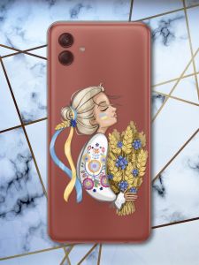 Прозорий чохол на Samsung Galaxy A04 Українка з колосками (патріотичний принт 173)