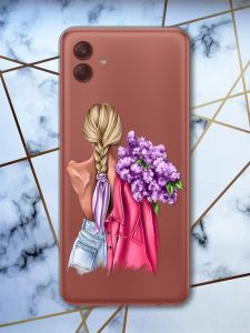 Прозорий чохол на Samsung Galaxy A04 Дівчина з бузком (принт 7)