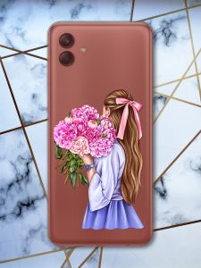 Прозорий чохол на Samsung Galaxy A04 Дівчина з півоніями (принт 11)