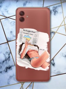 Прозорий чохол на Samsung Galaxy A04 Дівчина з газетою (принт 31)