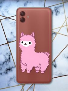 Прозорий чохол на Samsung Galaxy A04 Лама рожева (принт 100)