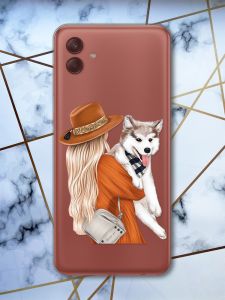 Прозорий чохол на Samsung Galaxy A04 Дівчина з песиком (принт 115)