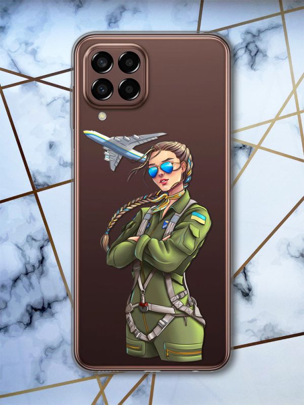 Прозорий чохол на Samsung Galaxy M33 5G Дівчина-пілот (патріотичний принт 6)