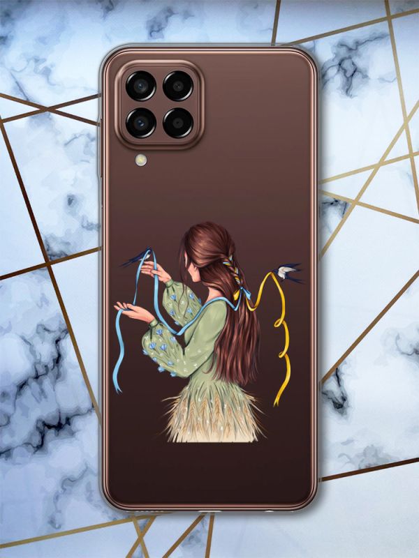 Прозорий чохол на Samsung Galaxy M33 5G Дівчина з ластівками (патріотичний принт 16)