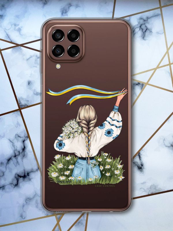 Прозорий чохол на Samsung Galaxy M33 5G Дівчина зі стрічкою (патріотичний принт 17)