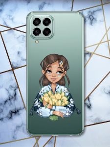 Прозорий чохол на Samsung Galaxy M33 5G Дівчина з тюльпанами (патріотичний принт 22)